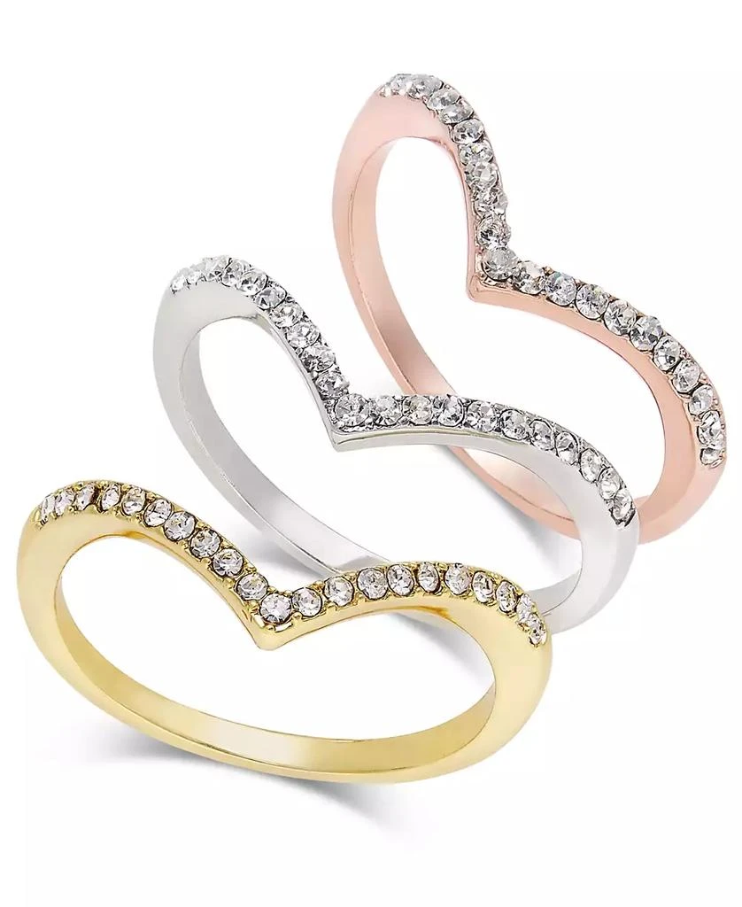 商品INC International|Tri-Tone 3-Pc Set Crystal Chevron Stackable Rings, Created for Macy's,价格¥119,第1张图片