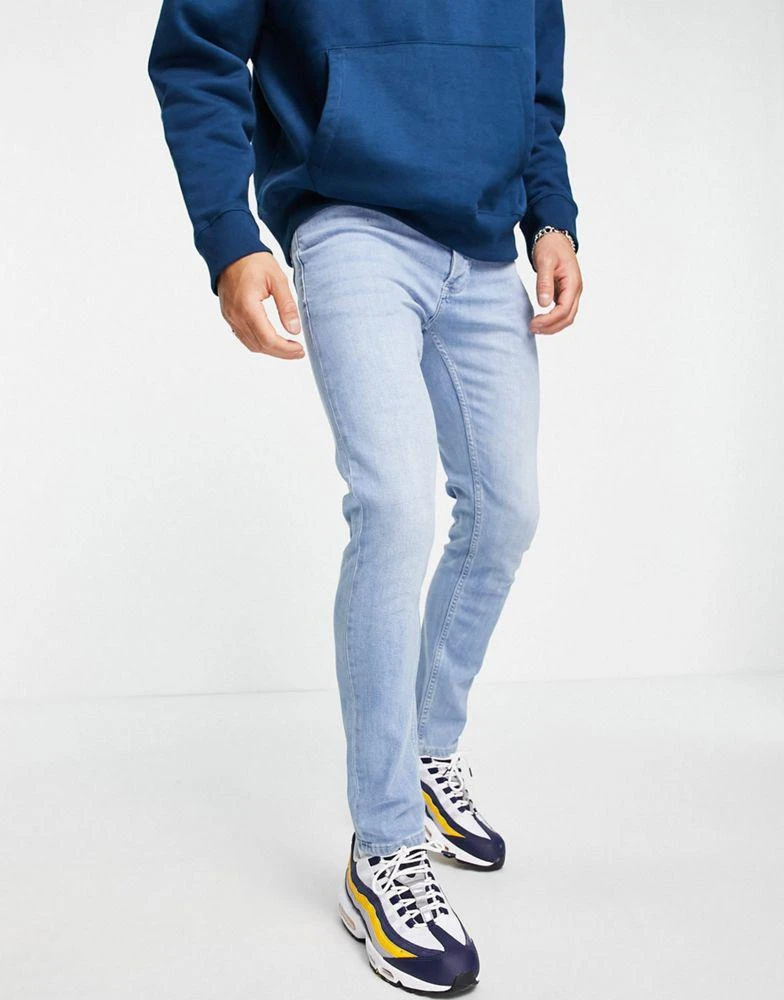 商品Topman|Topman stretch skinny jeans in light wash blue,价格¥172,第1张图片