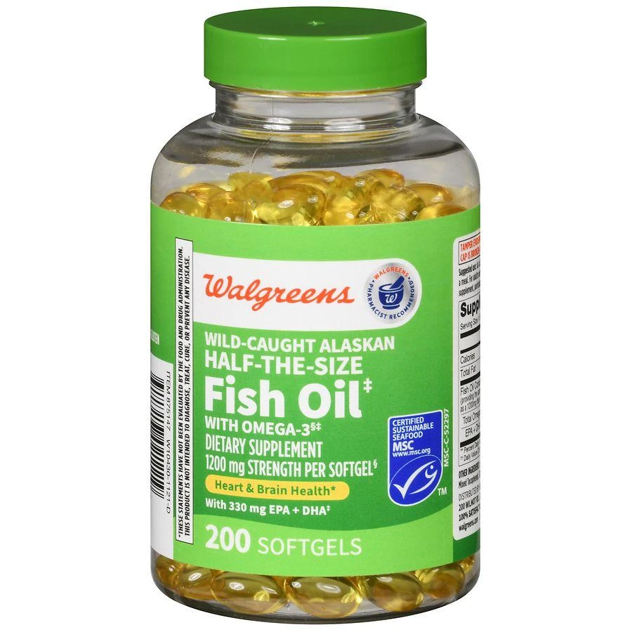 商品Walgreens|Wild Caught Alaskan Half-the-Size Fish Oil with Omega-3 Softgels (200 days),价格¥193,第1张图片详细描述