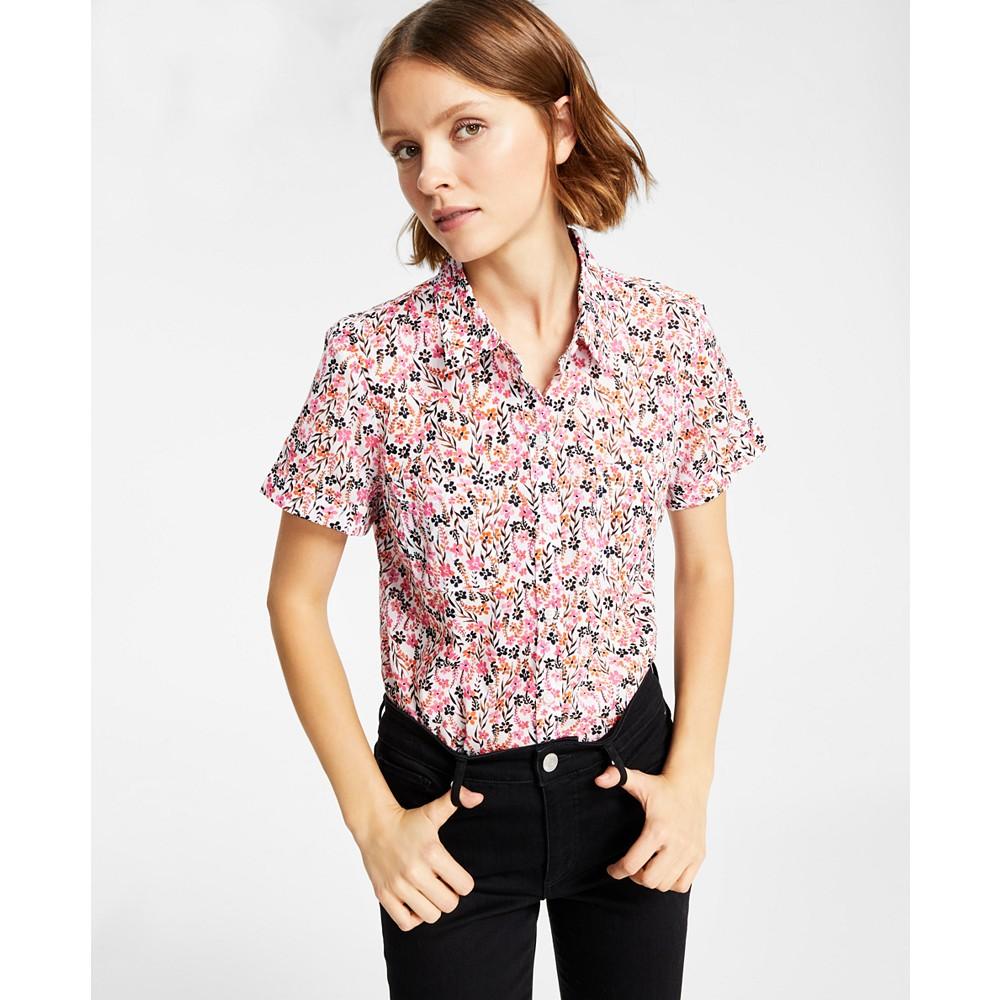 Women's Cotton Floral-Print Camp Shirt商品第1张图片规格展示