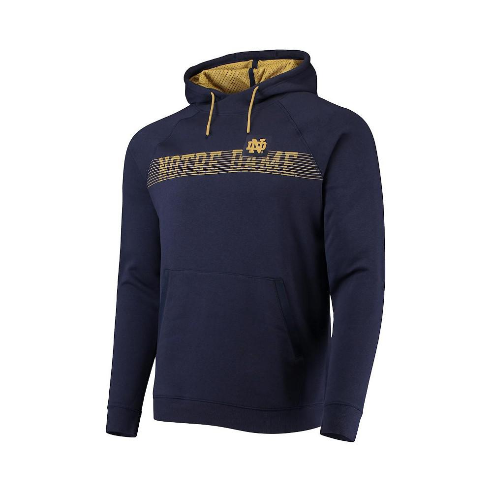 Men's Navy Notre Dame Fighting Irish 2021 Sideline Fleece Raglan Pullover Hoodie商品第3张图片规格展示