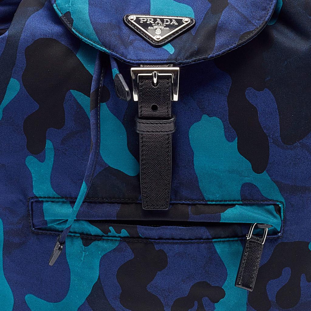 Prada Blue/Black Camouflage Printed Nylon And Leather Tessuto Backpack商品第5张图片规格展示