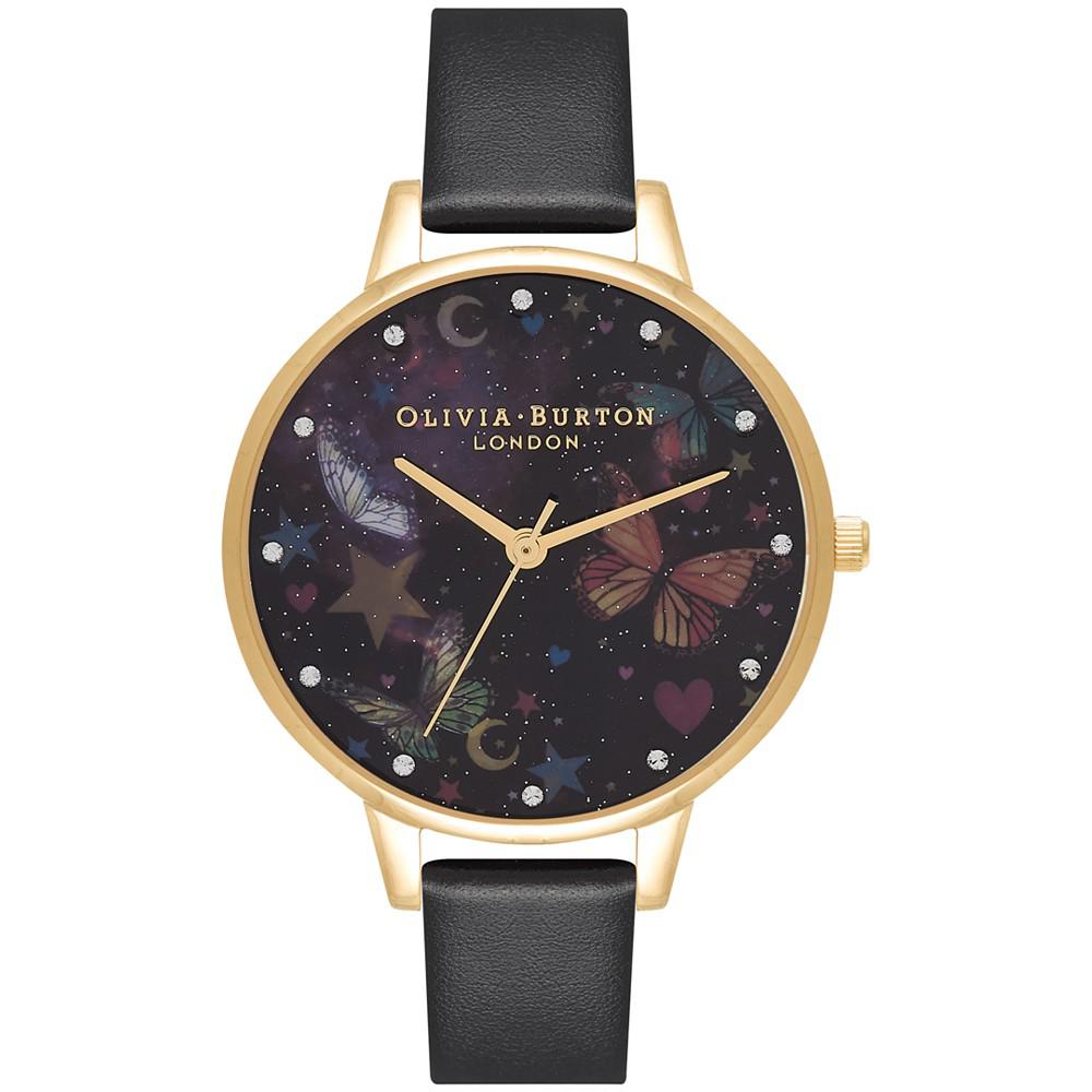 Olivia Burtron Women's Night Garden Black Leather Strap Watch 30mm商品第1张图片规格展示