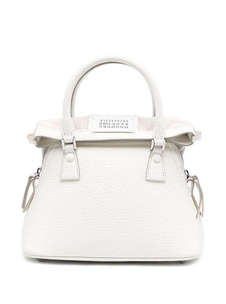 商品MAISON MARGIELA|'5AC Micro' White Shoulder Bag with Logo Label in Grainy Leather Woman Maison Margiela,价格¥9471,第1张图片