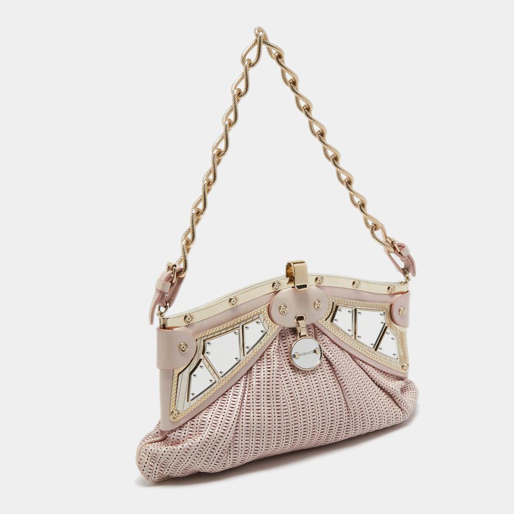 Versace Pink Fabric Mirror Frame Chain Shoulder Bag商品第3张图片规格展示