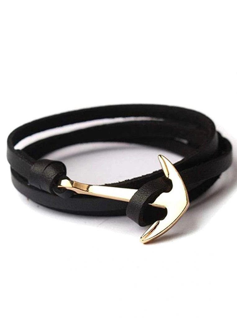 商品Stephen Oliver|18k Gold Black Leather Anchor Wrap Bracelet,价格¥1442,第1张图片