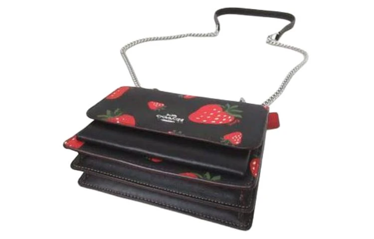 商品[国内直发] Coach|蔻驰 Klare 系列 18 草莓印花链条肩带 皮革 风琴包单肩斜挎包 迷你 女款 黑色,价格¥1183,第5张图片详细描述