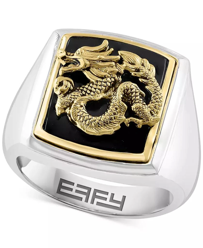 商品Effy|EFFY® Men's Onyx Dragon Signet Ring in Sterling Silver & 14k Gold-Plate,价格¥1344,第1张图片