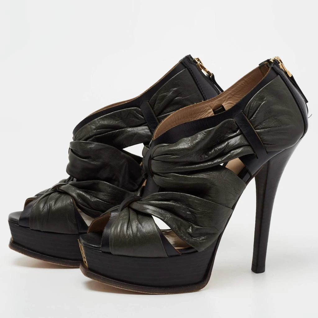 商品[二手商品] Fendi|Fendi Black Pleated Leather Peep Toe Ankle Booties Size 38,价格¥890,第2张图片详细描述