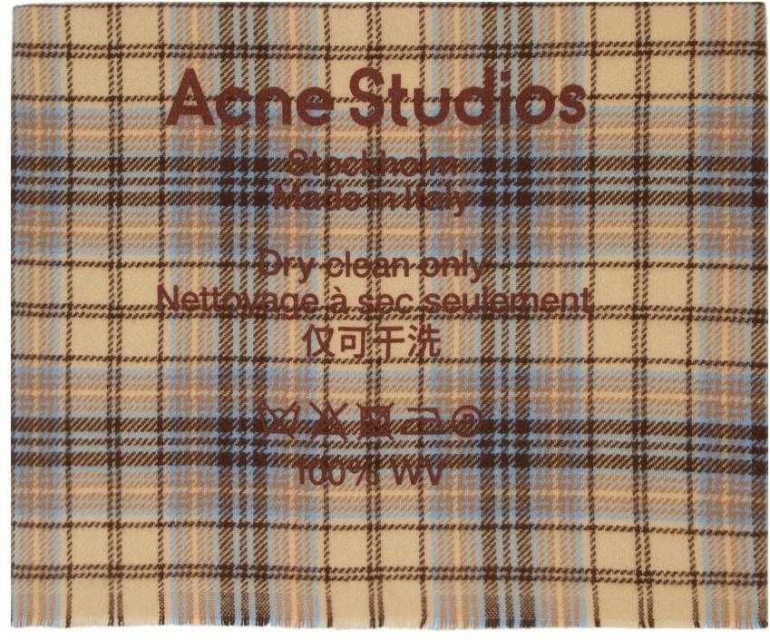 Beige & Brown Wool Tartan Scarf商品第1张图片规格展示