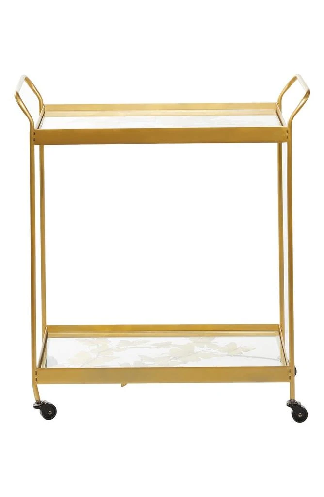 商品WILLOW ROW|Goldtone Metal & Glass 2-Shelf Rolling Bar Cart with Handles,价格¥2081,第1张图片