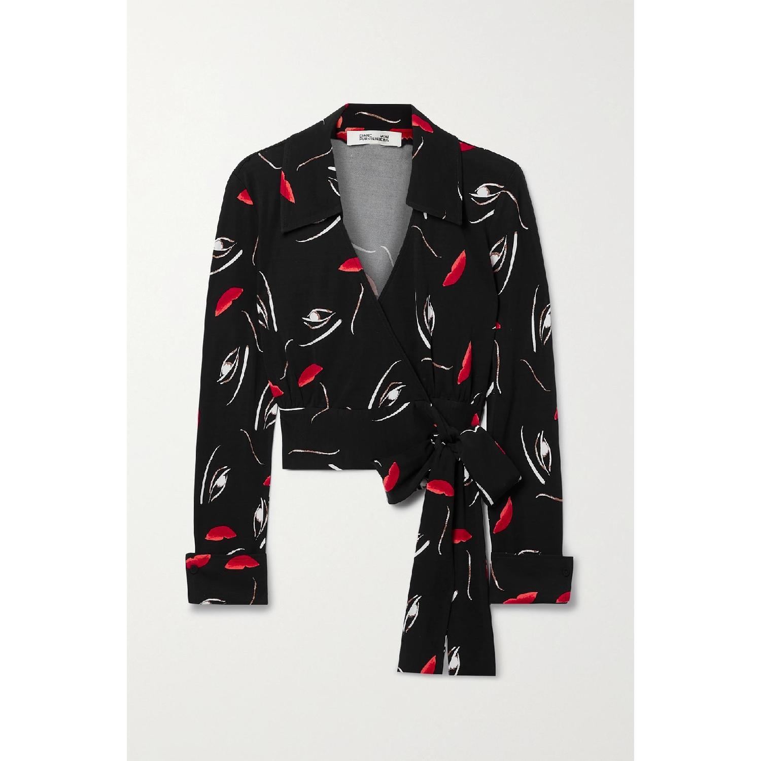 【特惠5.0折】包邮包税【预售7天发货】 DIANE VON FURSTENBERG 23秋冬 女士 长袖衬衫 Bobbie 印花弹力平纹布围裹式上衣 1647597289317282 DVFBL4Q015FFACE 商品第1张图片规格展示