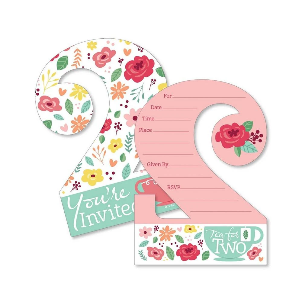 商品Big Dot of Happiness|2nd Birthday Tea for Two - Shaped Fill-in Invitations with Envelopes - 12 Ct,价格¥127,第1张图片