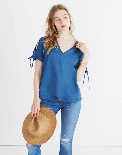 商品Madewell|Indigo Tie-Sleeve Top,价格¥317,第1张图片