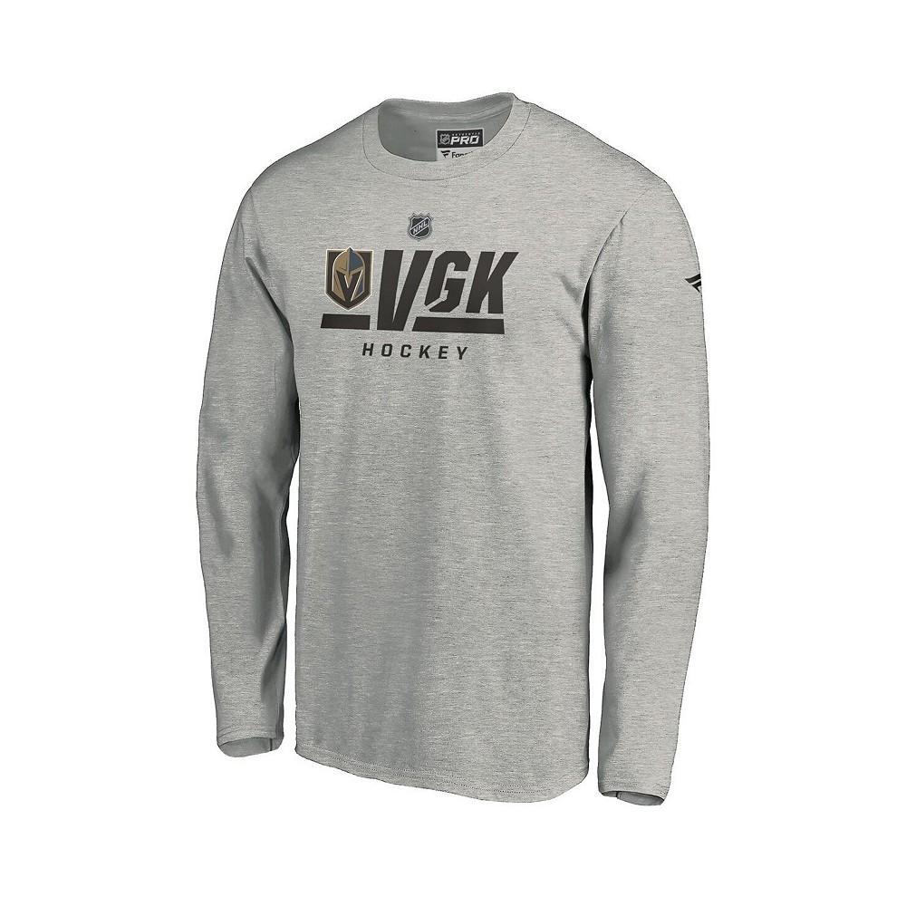 Men's Branded Heathered Gray Vegas Golden Knights Authentic Pro Secondary Logo Long Sleeve T-shirt商品第3张图片规格展示