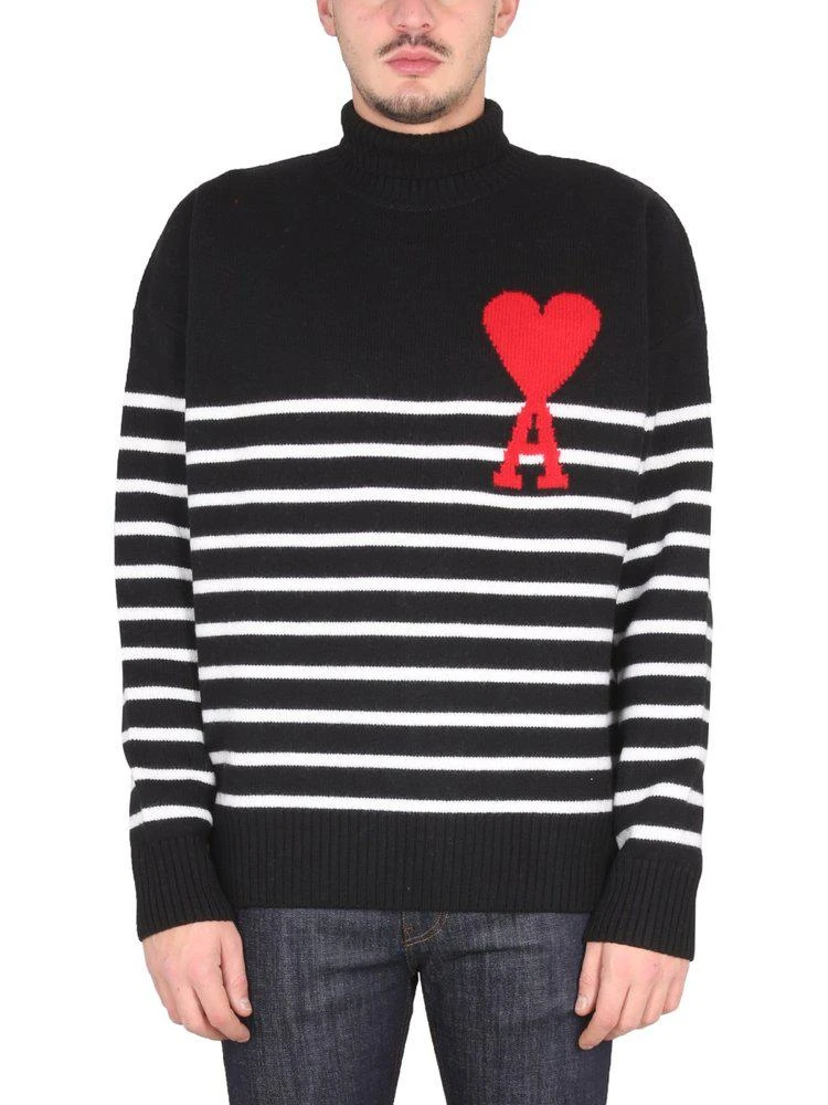 商品AMI|AMI Paris Ami De Coeur Striped Knitted Jumper,价格¥1264,第1张图片
