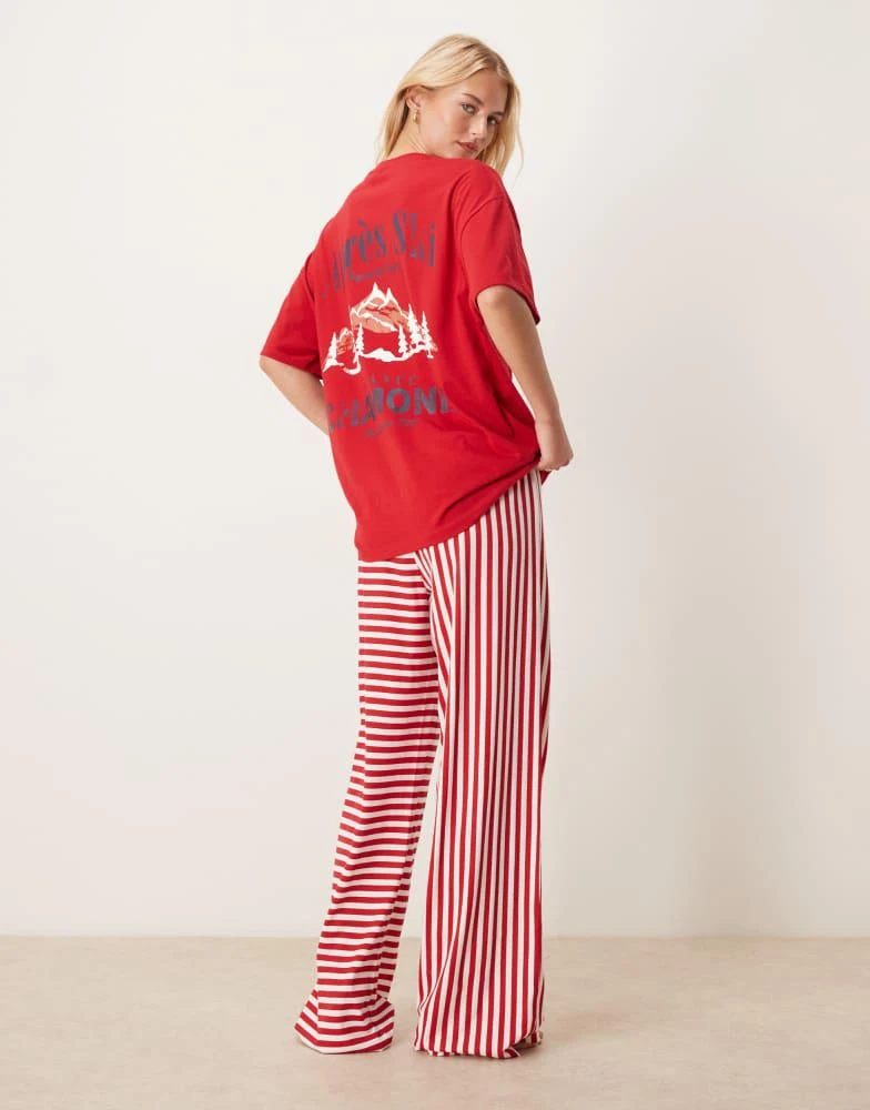 商品ASOS|ASOS DESIGN Tall oversized graphic tee & wide leg trouser pyjama set in apre ski print,价格¥245,第1张图片详细描述