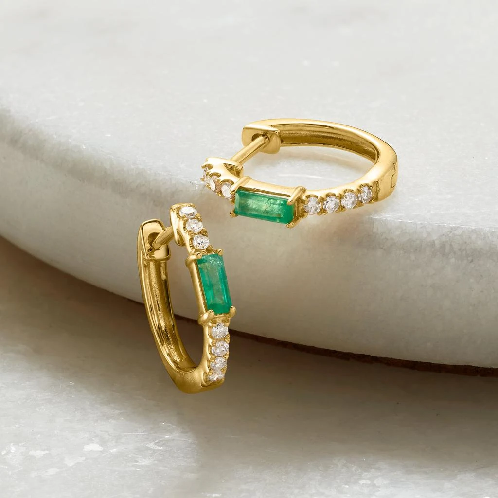 商品Ross-Simons|Ross-Simons Emerald and . Diamond Huggie Hoop Earrings in 14kt Yellow Gold,价格¥2785,第3张图片详细描述