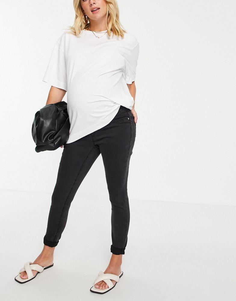 ASOS DESIGN Maternity ultimate skinny jeans in washed black with over the bump waistband商品第4张图片规格展示