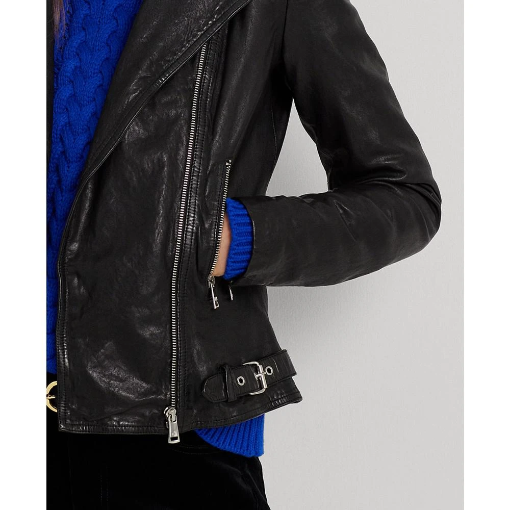 商品Ralph Lauren|Women's Tumbled Leather Moto Jacket,价格¥3710,第5张图片详细描述