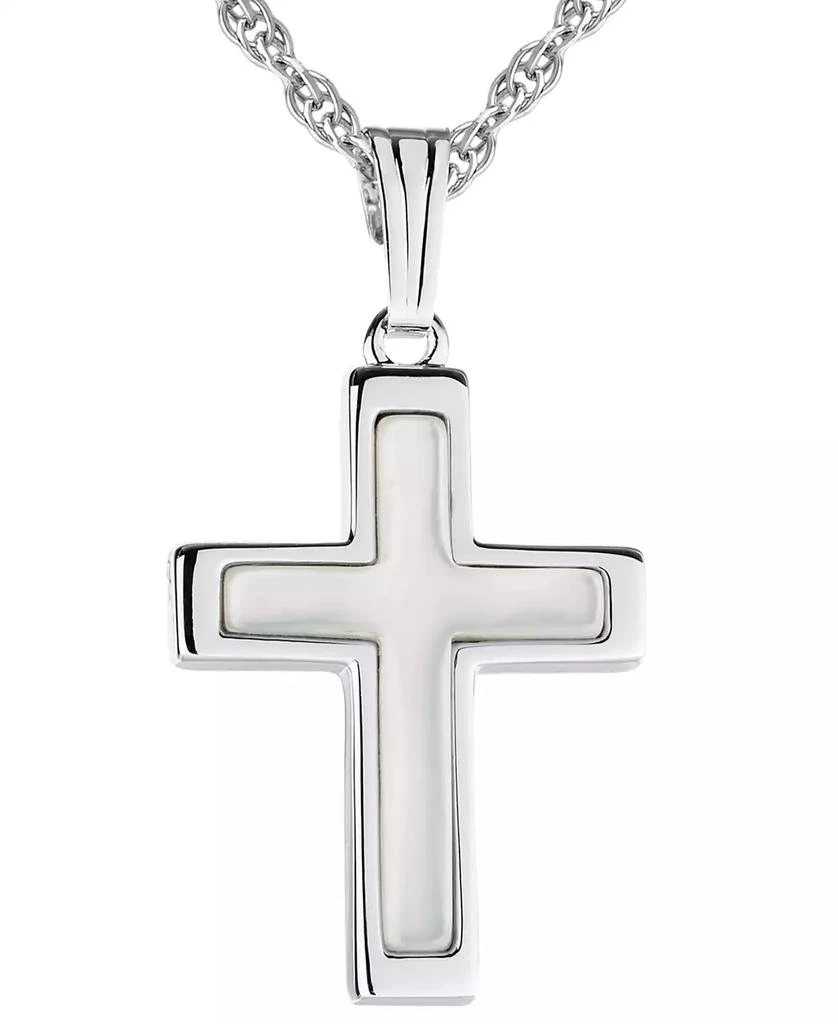 商品Macy's|Mother of Pearl Inlay 18" Cross Pendant Necklace in Sterling Silver,价格¥540,第1张图片