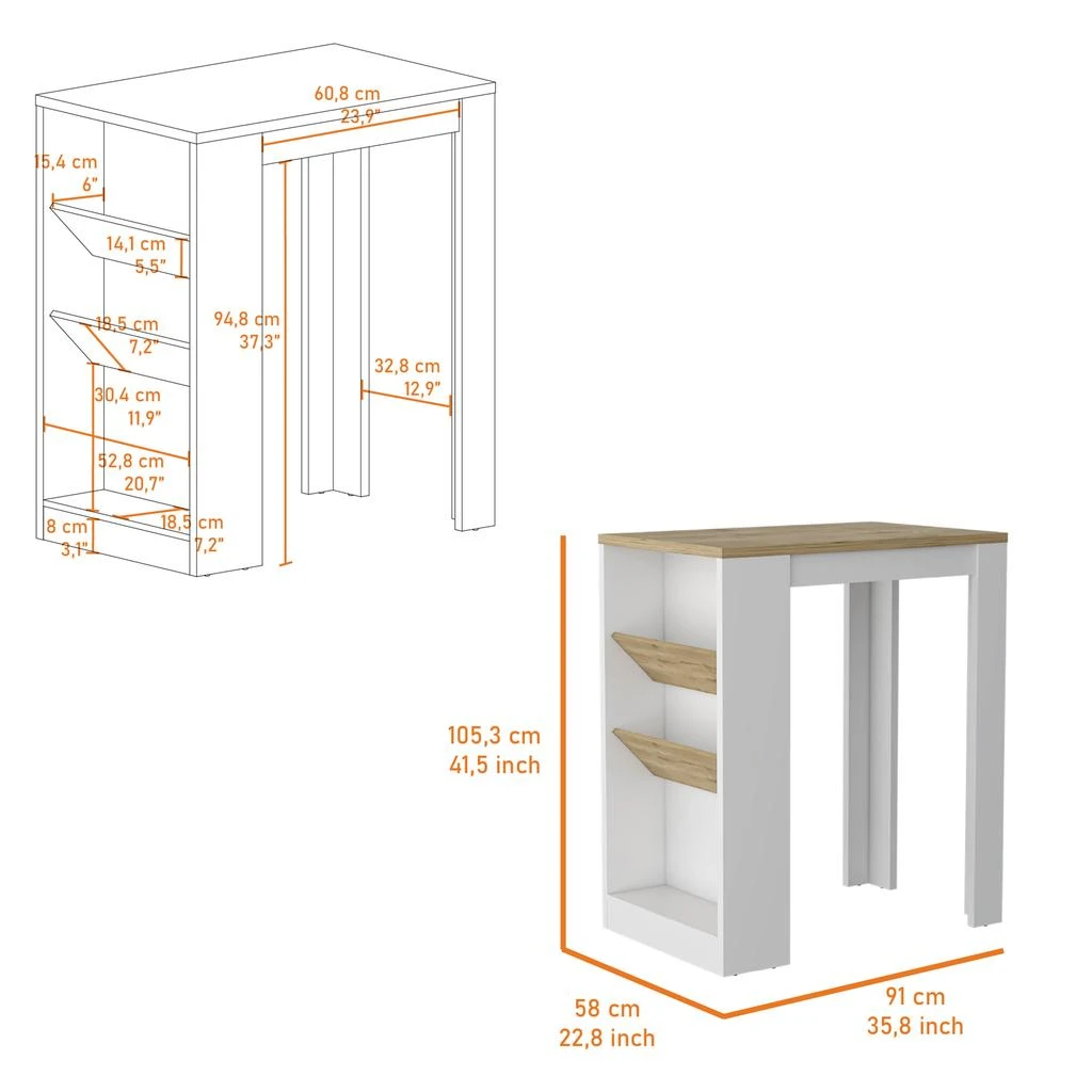 商品Streamdale Furniture|Streamdale Desoto Wine Storage Pedestal Kitchen Island White And Macadamia,价格¥2482,第5张图片详细描述