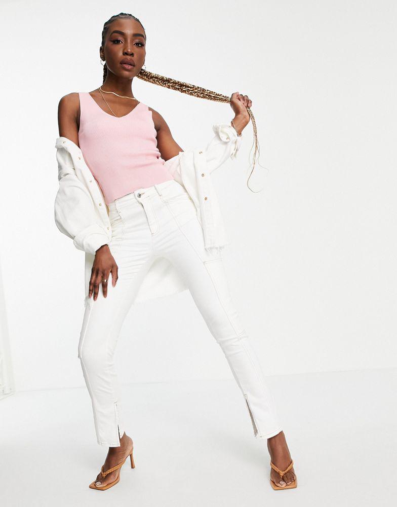 ASOS DESIGN Tall high rise 'sassy' cigarette split front jeans in white商品第4张图片规格展示