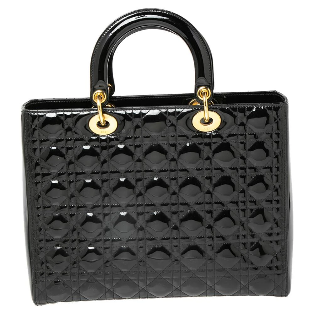 商品[二手商品] Dior|Dior Black Cannage Patent Leather Large Lady Dior Tote,价格¥17884,第4张图片详细描述