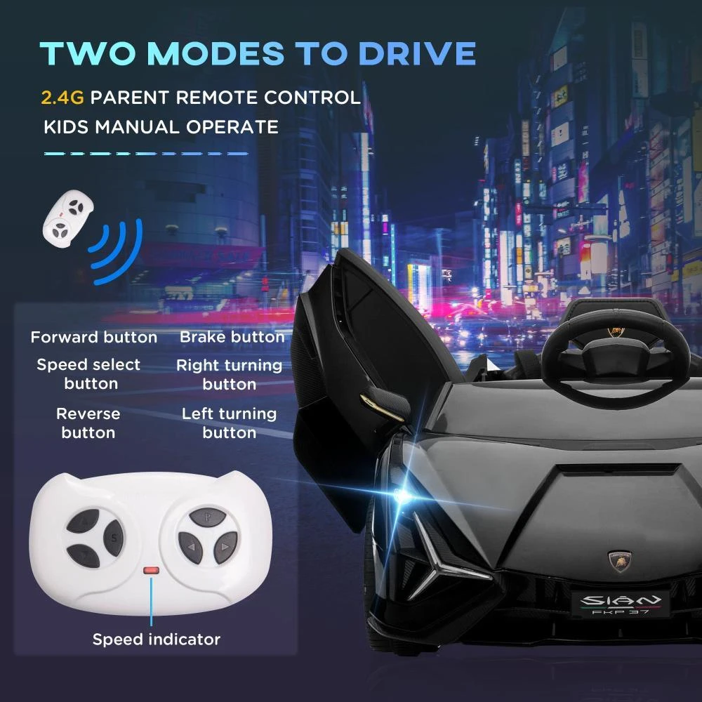 商品BreeBe|Aosom 12V Ride on Car, Lamborghini SIAN Licensed Battery Powered Electric Car for Kids with Remote Control, Horn, Music, & Headlights, Black,价格¥2773,第4张图片详细描述