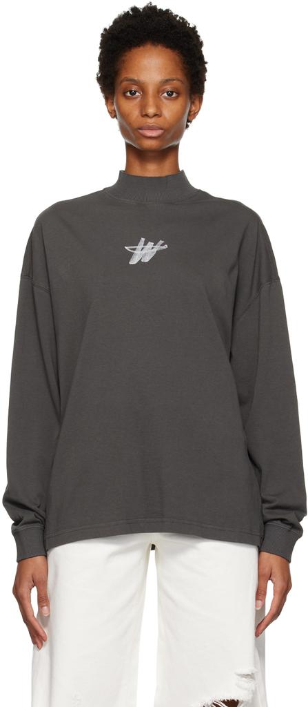 Gray High Neck Long Sleeve T-Shirt商品第1张图片规格展示