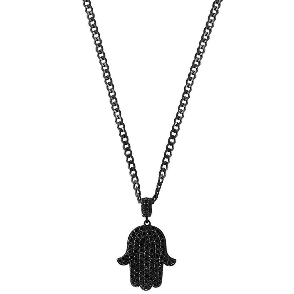 商品Effy|EFFY® Men's Black Spinel Hamsa Hand 24" Pendant Necklace in Black PVD-Plated Sterling Silver,价格¥7139,第2张图片详细描述