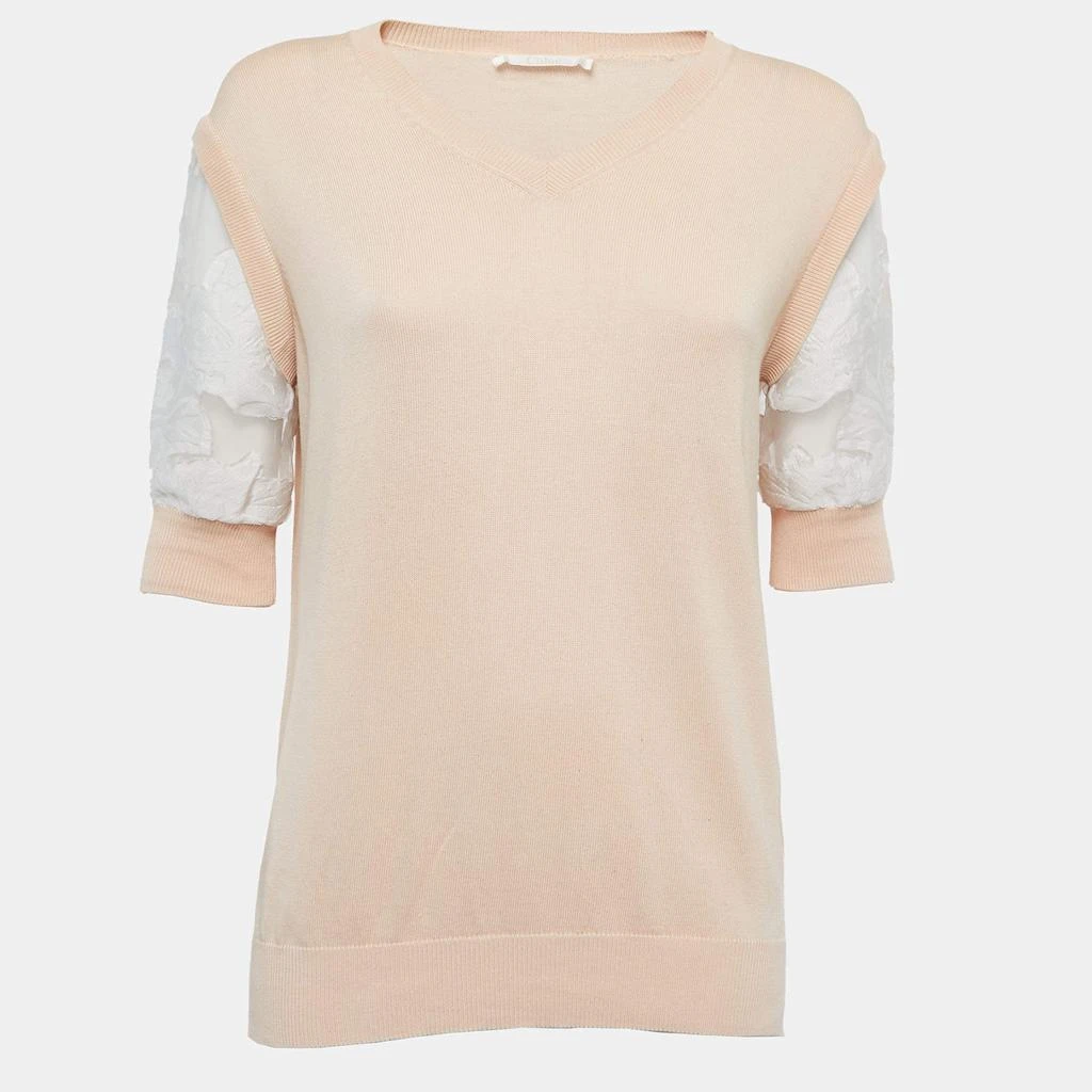 商品[二手商品] Chloé|Chloe Beige Cotton Knit Floral Sleeve Detail Top XS,价格¥751,第1张图片