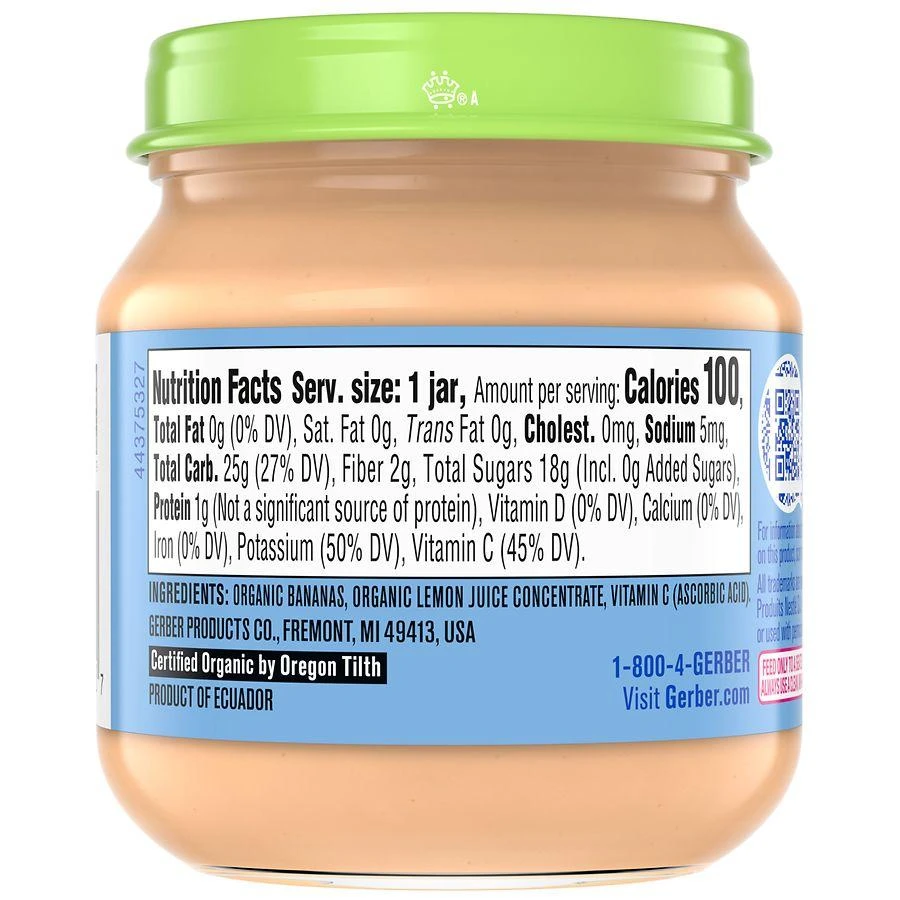 商品Gerber|Stage 1, Organic Baby Food, Fruit Puree Banana,价格¥17,第2张图片详细描述