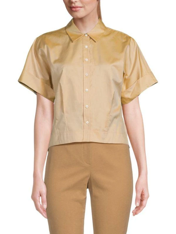 商品Theory|Short-Sleeve Cropped Button-Down Shirt,价格¥488,第1张图片