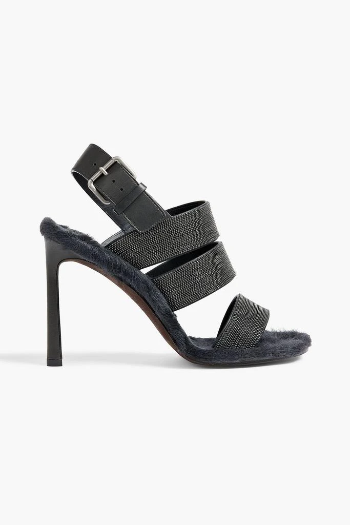 商品Brunello Cucinelli|Bead-embellished leather and calf hair slingback sandals,价格¥6308,第1张图片