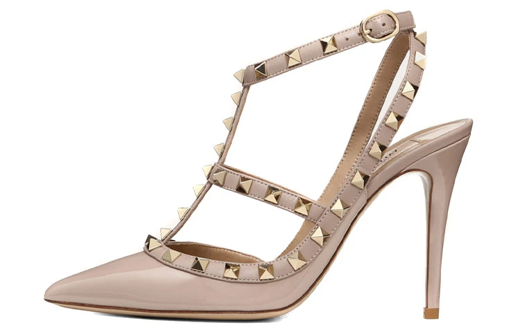 商品[国内直发] Valentino|华伦天奴 Rockstud GARAVANI 铆钉搭扣 铆钉鞋 细跟 高跟鞋 10cm 女款 裸肤色,价格¥7123,第1张图片
