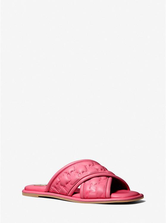 商品Michael Kors|Gideon Logo Embossed Faux Leather Slide Sandal,价格¥437,第1张图片