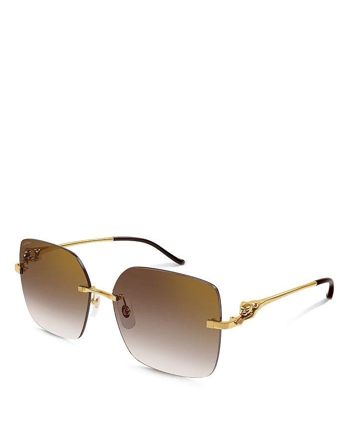 商品Cartier|Panthere Classic 24K Gold Plated Rimless Square Sunglasses, 60mm,价格¥9690,第1张图片详细描述