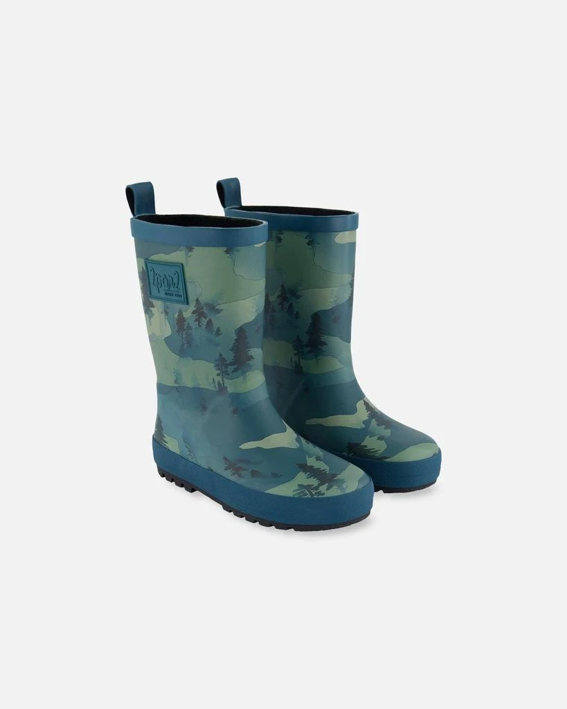 商品Deux par Deux|Printed Rain Boots Forest Green With Black Pines,价格¥325,第1张图片详细描述