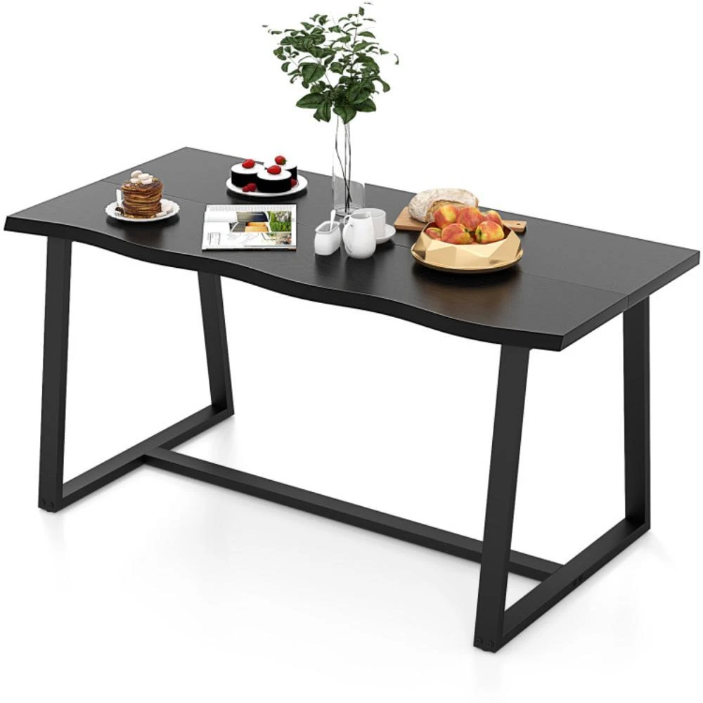 商品Hivvago|63" Large Dining Table with Wavy Edge and Heavy-duty Metal Frame-Black,价格¥1622,第1张图片