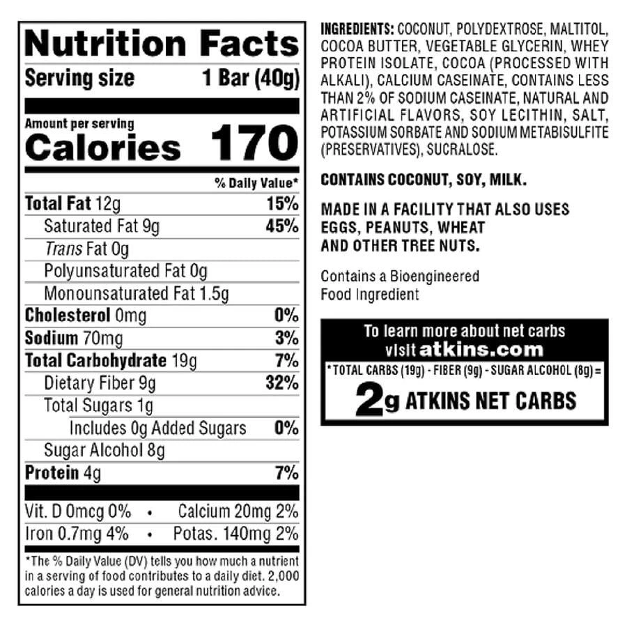 商品Atkins|Nutrition Bars Chocolate Coconut,价格¥56,第4张图片详细描述