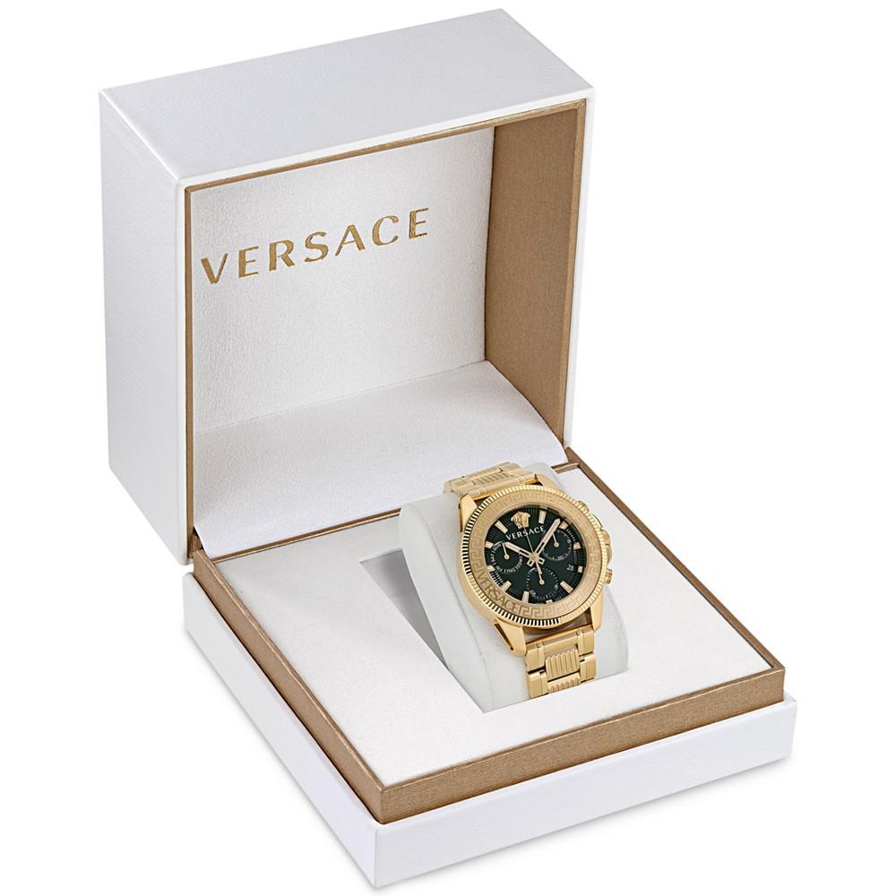 商品Versace|Men's Swiss Chronograph Greca Action Gold Ion Plated Stainless Steel Bracelet Watch 45mm,价格¥11767,第6张图片详细描述