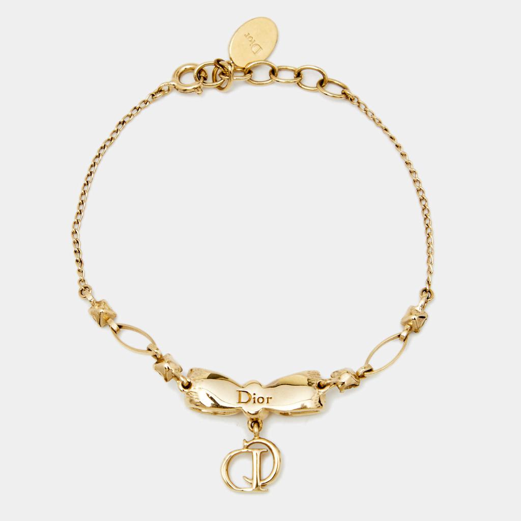 Dior Vintage Gold Tone Crystal Bow Charm Bracelet商品第2张图片规格展示