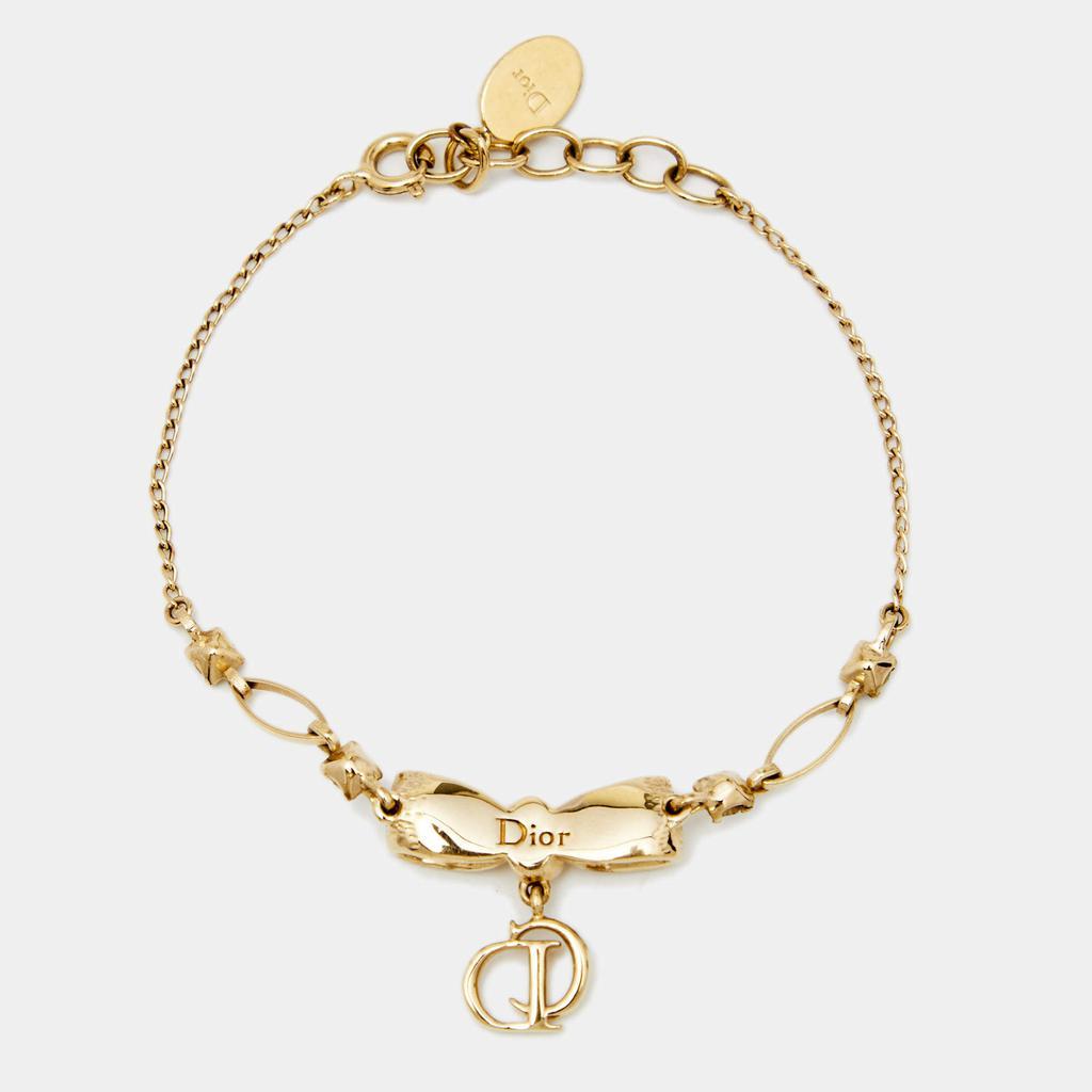 商品[二手商品] Dior|Dior Vintage Gold Tone Crystal Bow Charm Bracelet,价格¥2641,第4张图片详细描述