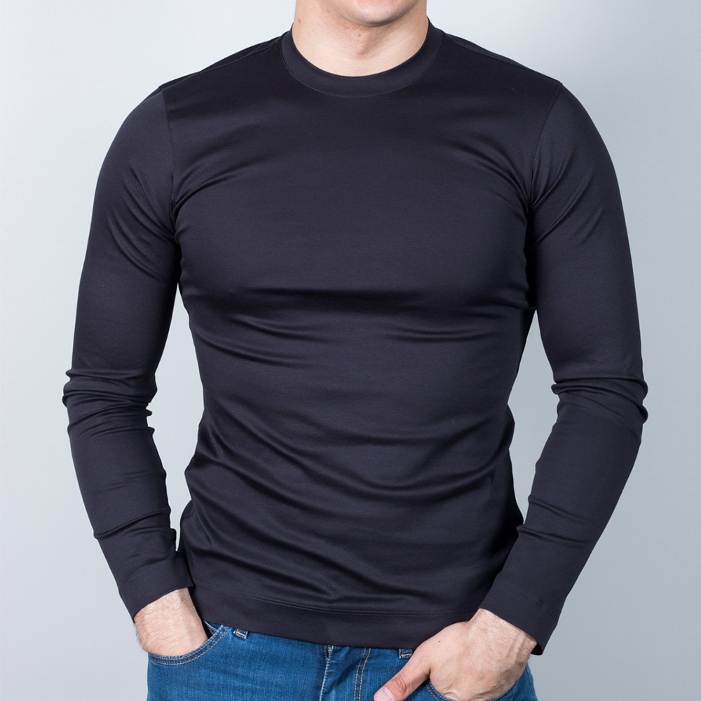 ZEGNA 男士蓝色棉质长袖T恤 VW348-ZZ642-B09商品第3张图片规格展示