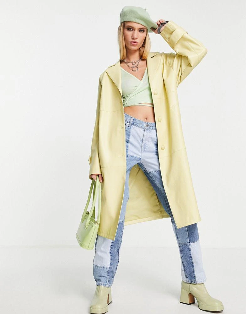 商品Topshop|Topshop PU mid-length coat in lemon,价格¥342,第1张图片