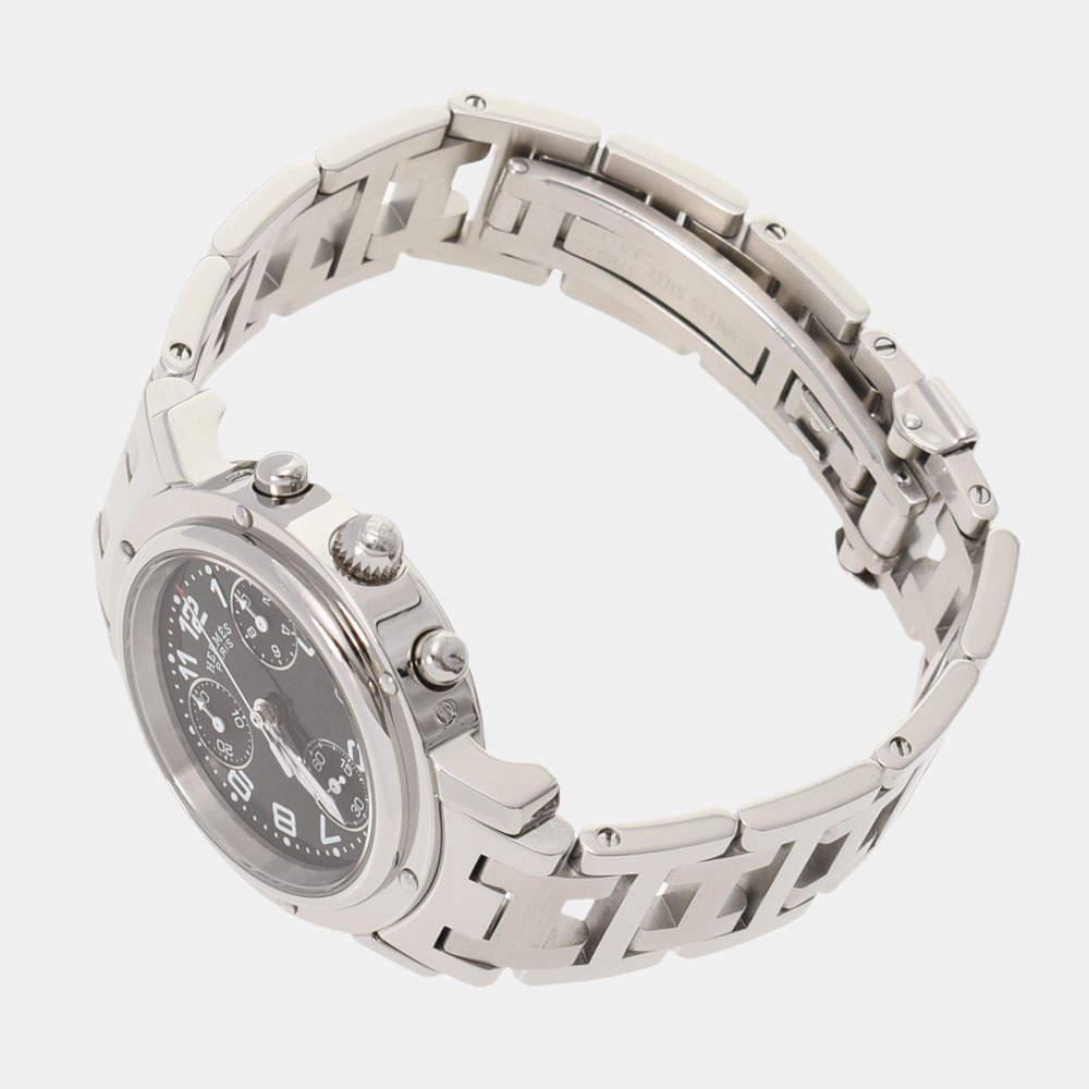 商品[二手商品] Hermes|Hermes Black Stainless Steel Clipper Chrono CL1.310 Women's Wristwatch 31 MM,价格¥6608,第7张图片详细描述