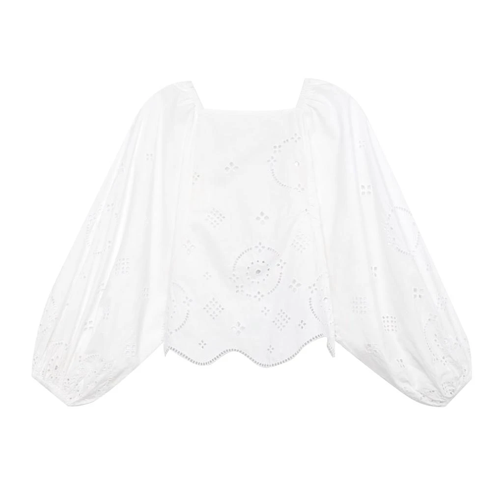 商品Ganni|GANNI Broderie Anglaise Top - White,价格¥789,第1张图片