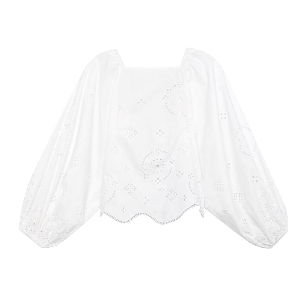 商品Ganni|GANNI Broderie Anglaise Top - White,价格¥888,第1张图片