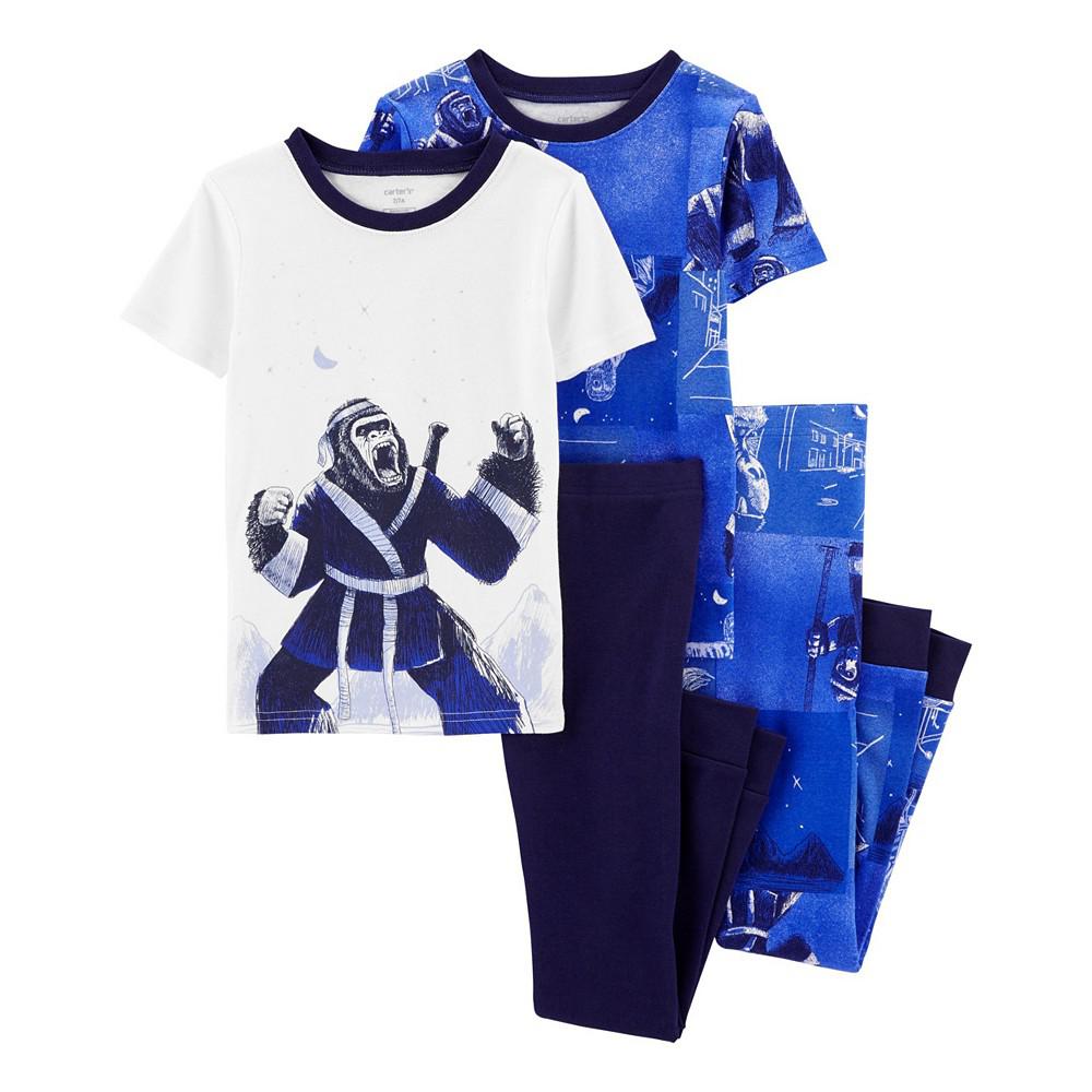 Little Boys Ninja Gorilla Pajama and Short Sleeves T-shirt, 4-Piece Set商品第1张图片规格展示